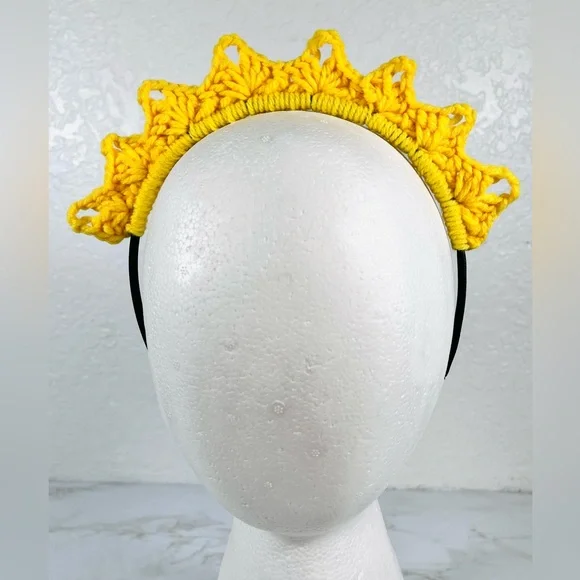 Yellow Crochet Crown Headband - Picture 1 of 5